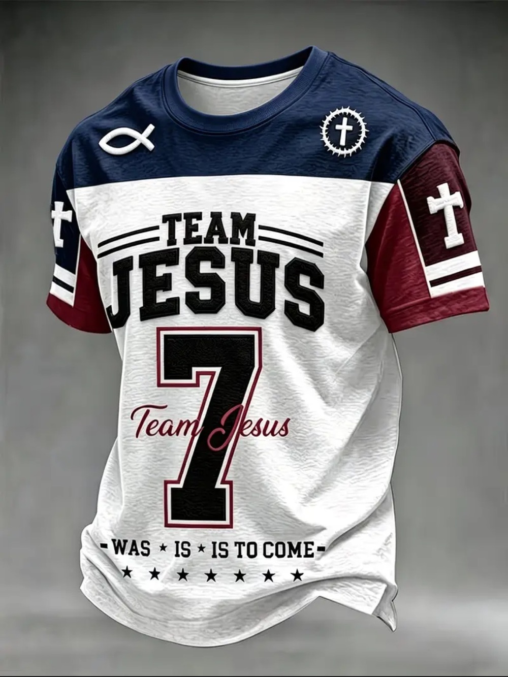 Team Jesus Graphic Tee in Navy, White & Maroon